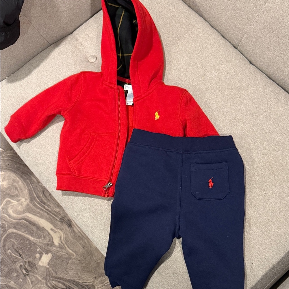 Polo by Ralph Lauren Kids Red and Navy Jogger Set two pairs of pants